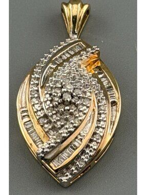 Vintage Gold Tone Cluster Pendant Sterling Silver Clear Stone Baguette Accent 5.